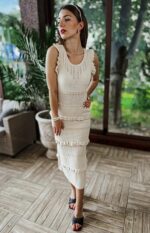 Béžové šaty s háčkovaným vzorom AMORE