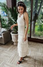 Béžové šaty s háčkovaným vzorom AMORE – Obrázok 6