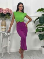 Dvojfarebné ružovo-zelené šaty Hannah