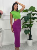 Dvojfarebné ružovo-zelené šaty Hannah – Obrázok 3