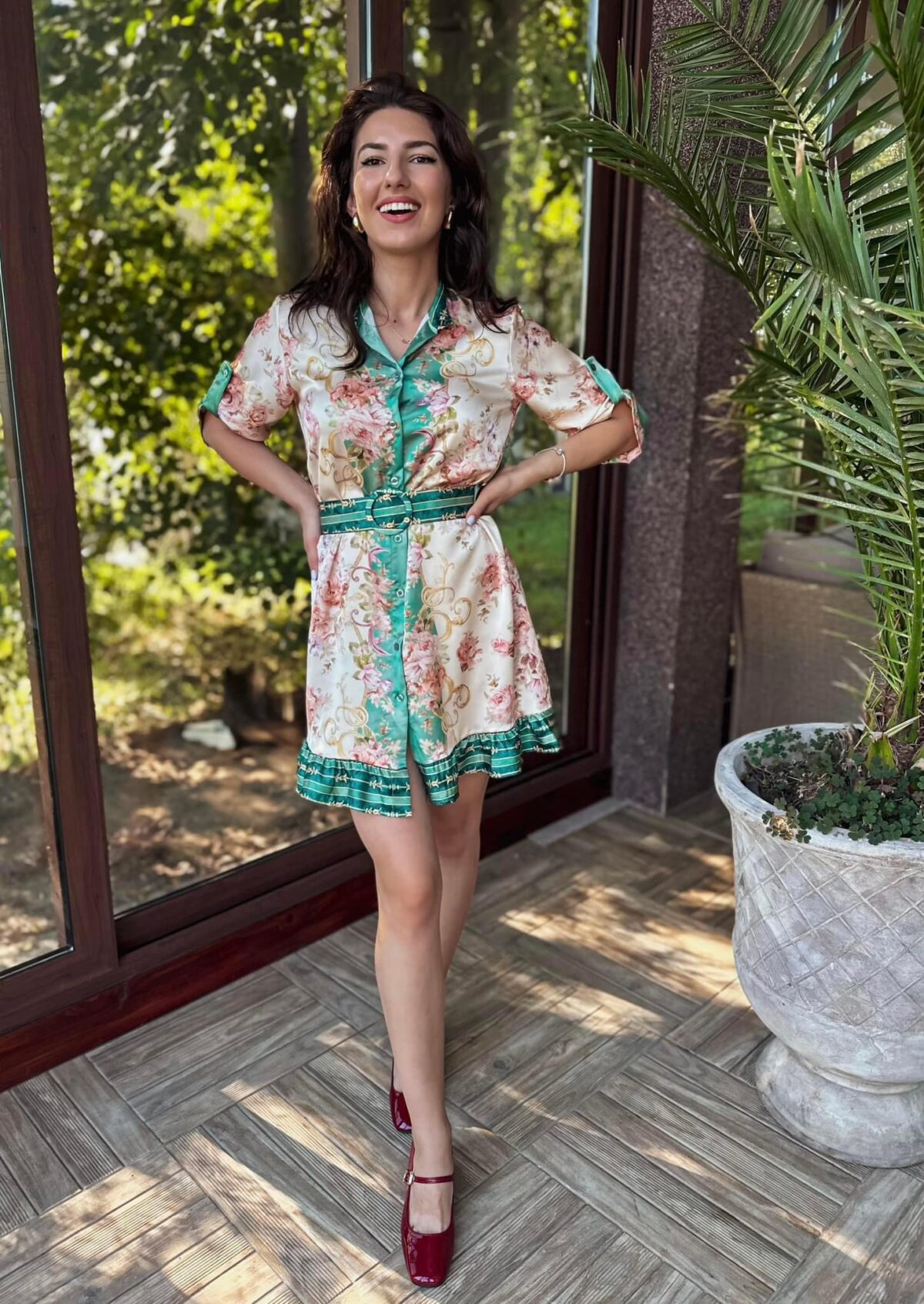 Kvetované košeľové šaty s opaskom zelená CLARKS – Obrázok 2