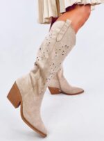 Béžové semišové čižmy v kovbojskom štýle DELA