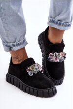 Čierne semišové mokasíny na platforme s kamienkami FARAT – Obrázok 2