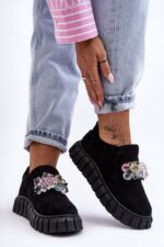 Čierne semišové mokasíny na platforme s kamienkami FARAT – Obrázok 3