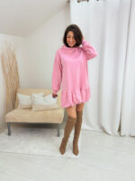 Ružová mikina/šaty s volánom STELLA – Obrázok 3